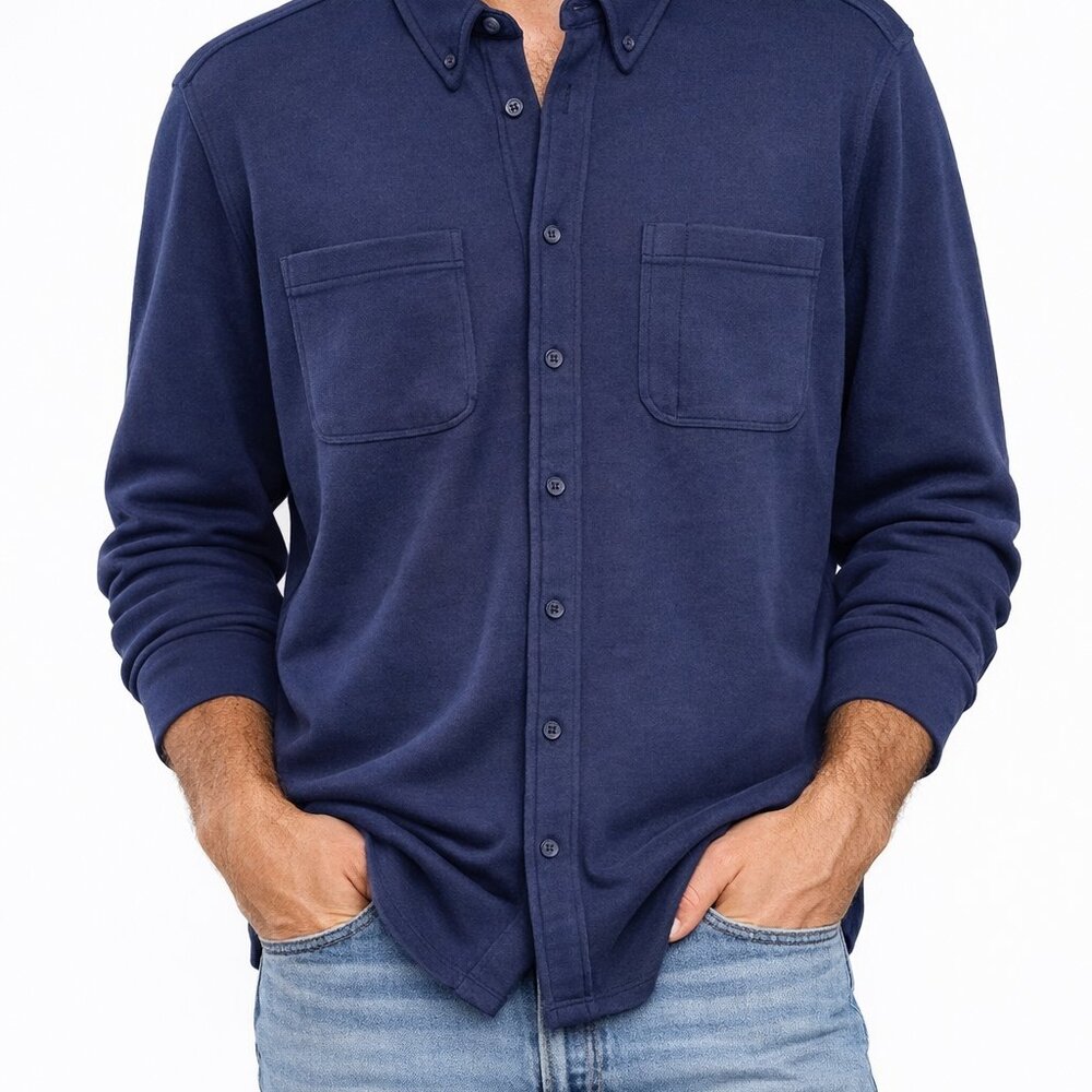 Jeff Navy Blue Shacket Oversized Button Up Streetwear Layer Cotton Blend men M